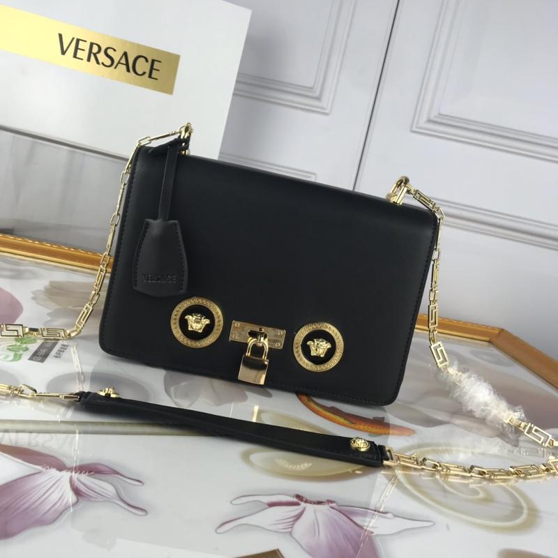Versace Chain Handbags DBFG303 plain black gold buckle